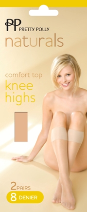 Pretty Polly Ladies 2 Pair Pretty Polly Naturals 8 Denier Knee Highs In 2 Skin Tones Beige