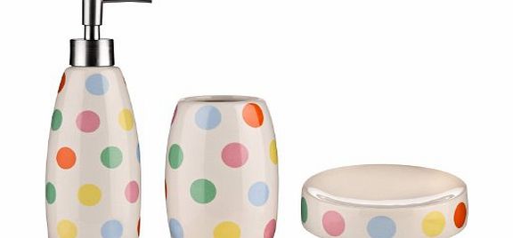 PRIME FURNISHING Bathroom Accessories Set Multi Coloured Dot Stoneware soap dish lotion dispenser - By Prime