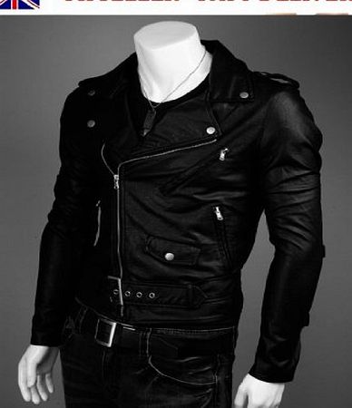 PRIME Hot Sales Mens Leather Jacket Faux Biker Style Vintage Slim Fit Motorcycle Jacket (Large)