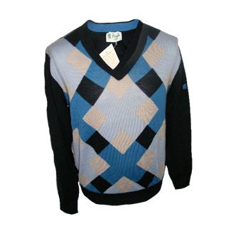 Pringle Golf NORRIS V-NECK ARGYLE LAMBSWOOL JUMPER MERINO BLACK / MEDIUM