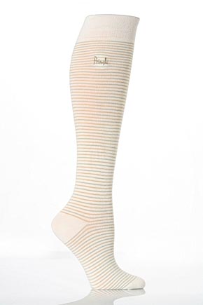 Pringle Ladies 2 Pair Pringle Bridget Stripey Knee High Socks In 4 Colours Black