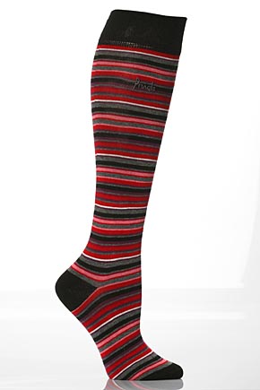 Pringle Ladies 2 Pair Pringle Bridget Stripey Knee High Socks In 5 Colours Grey