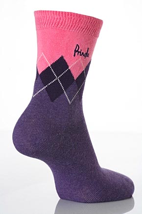 Pringle Ladies 2 Pair Pringle Charlotte Argyle Patterned Socks In 10 Colours Purple Marl