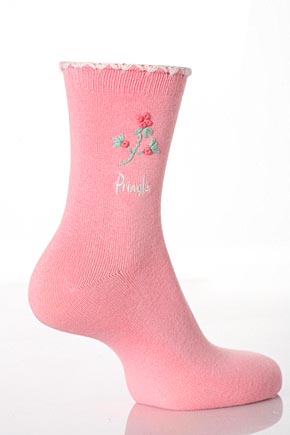 Pringle Ladies 2 Pair Pringle Katie Floral Handstitched Design Socks In 8 Colours Purple