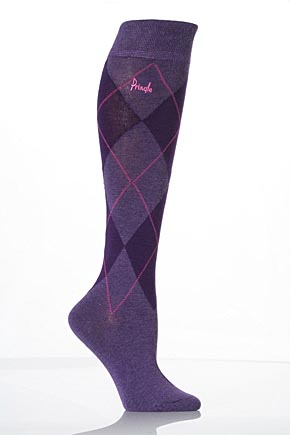 Pringle Ladies 2 Pair Pringle Katrina Diamond Argyle Pattern Knee High Socks In 4 Colours Snow