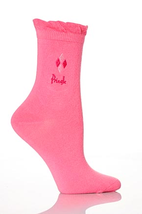 Pringle Ladies 2 Pair Pringle Kim Diamond Embroidered Socks In 2 Colours White