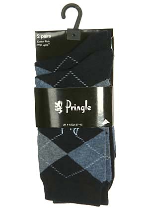 Pringle Ladies 2 Pair Pringle Louise Argyle Ankle Socks Black