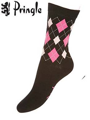 Pringle Ladies 2 Pair Pringle Rachael Argyle Trouser Sock Black