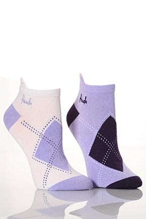 Pringle Ladies 2 Pair Pringle Sarah Argyle Patterned Trainer Liners In 4 Colours Violet