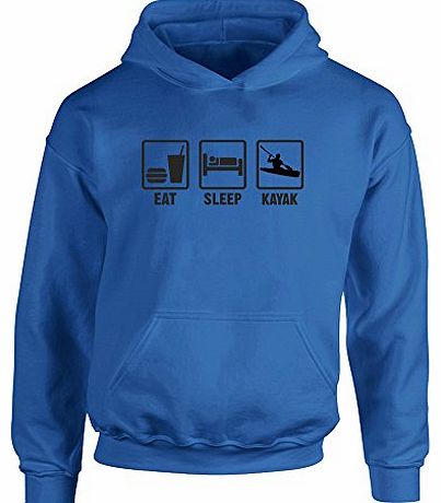 Eat Sleep Kayak, Kids Printed Hoodie - Royal Blue/Black 12-13 Years