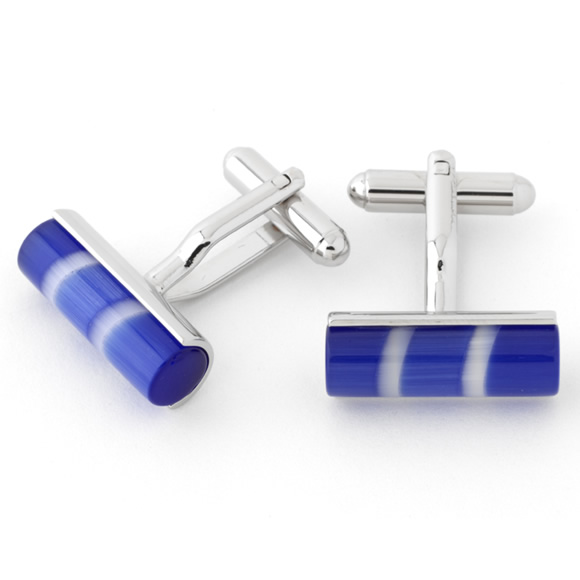 Blue & White Cylinder Cats Eyes Cufflinks