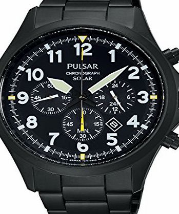 Pulsar by Seiko Solar Chronograph Black Dial IP Black Bracelet Gents Watch PX5003X1