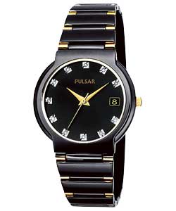 Gents Black Bracelet Swarovski Dial Watch