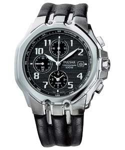 Pulsar Gents Chronograph Black Round Dial Black Strap Watch