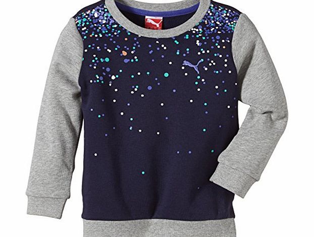 Puma Graphic Crew Girls Sweatshirt blue Peacoat-Athl. Gray Heather Size:9 years