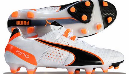 Puma King II FG Football Boots White/Black/Fluo Flash