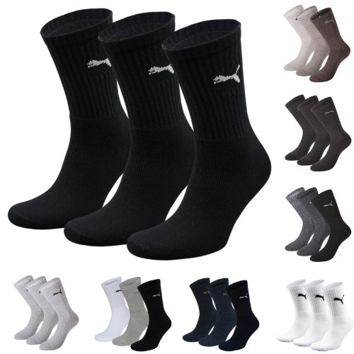 Puma Sports Socks - Unisex Crew 3P Pack Adult - Three Pair Packs Of Plain/Mix (BLACK, UK SIZE 6-8)