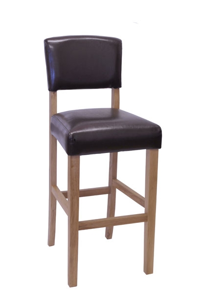 Oak Leather Bar Stool - Pair