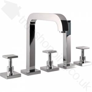 pure Square Chrome Deck Mounted 4 Tap Hole Bath