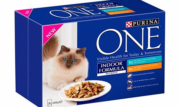 Purina ONE Indoor Wet Tuna amp; Chicken Mini Fillets in Gravy, 8 x 85 g (Pack of 5)