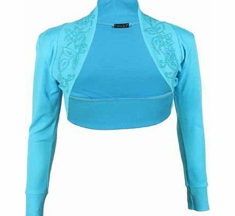 Purple Hanger Ladies Plus Size Long Sleeved Bead Stretch Top Womens Short Bolero Crop Cardigan Shrug Turquoise Size 20 - 22