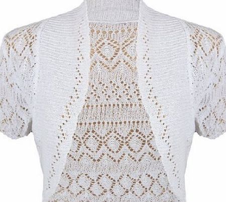 Purple Hanger New Ladies Crochet Knit Bolero Shrug Womens Short Sleeve Cropped Open Cardigan Top White Size 8 10