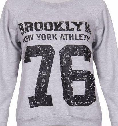 Purple Hanger Womens Brooklyn New York Athletic 76 Varsity Print Ladies Long Raglan Sleeves Crew Neckline Sweatshirt Jumper Top Light Grey Size 8 - 10