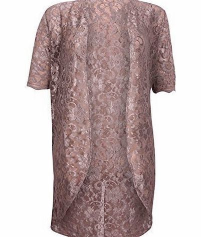 Purple Hanger Womens Floral Lined Lace Ladies Scallop Short Sleeve Long Open Kimono Cardigan Top Plus Size Mocha 20