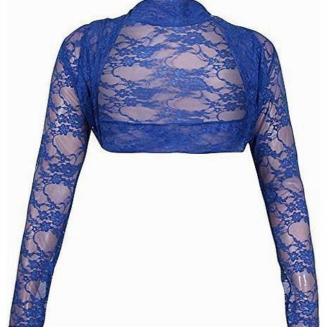 Purple Hanger Womens Full Long Sleeve Ladies Stretch Floral Lace Bolero Shrug Cropped Cardigan Top Plus Size Royal Blue 14-16 (XL)