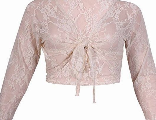 Purple Hanger Womens Long Full Sleeves Ladies Stretch Floral Lace Mesh Bolero Crop Cardigan Tie Shrug Top Plus Size Royal Blue 18 - 20