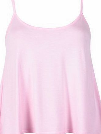 Purple Hanger Womens Plain Sleeveless Ladies Round Scoop Neckline Stretch Slim Straps Strappy Flared Swing Camisole T-Shirt Vest Top Vest Baby Pink Size 12 - 14 (M/L)