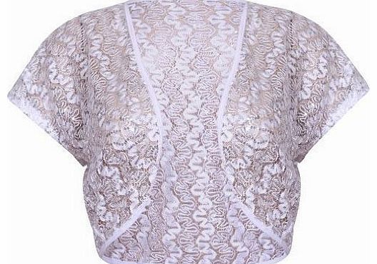 Purple Hanger Womens Short Cap Sleeve Ladies Sequin Lace Front Open Shrug Cardigan Bolero Cropped Top Plus Size White Size 18