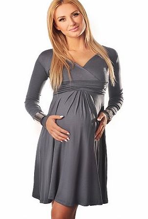 Purpless Maternity Long Sleeve Maternity Vneck Dress Pregnancy Top Tunic 4419 Variety of Colours (12, Black)