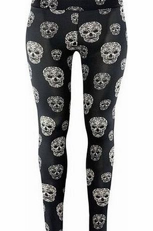 Qiyun Fashion Women Lady Sexy White Skull Cool Punk Long Stretchy Tight Leggings S-Xxl Black L