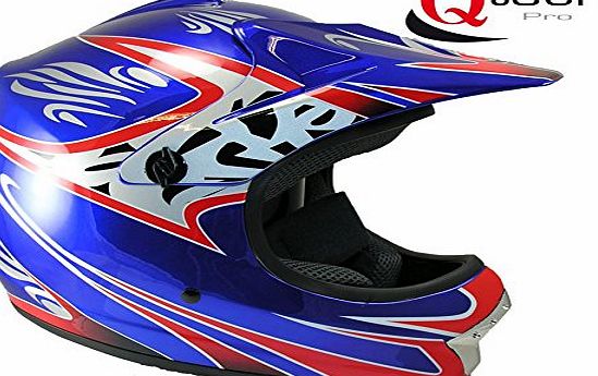 Qtech Children MOTOCROSS Crash Helmet BLUE KIDS Off Road BMX Dirt Bike SP - MEDIUM