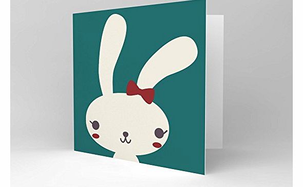 QUALITY FINE ART PRINTS GIRL BUNNY TEAL CUTE HAPPY BOW EASTER BLANK GREETINGS BIRTHDAY CARD ART CS065