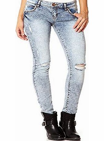 Quiz Womens Ladies New Light Blue Acid Ripped Detail Skinny Jeans - Size 10 - Colour DENIM