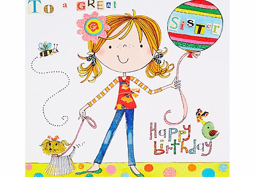 Rachel Ellen Ballloon And Dog Sister Birthday Card