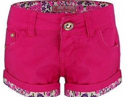 RageIT Girls Floral Hem Denim Shorts FC-124 in Cerise 5-6 Years