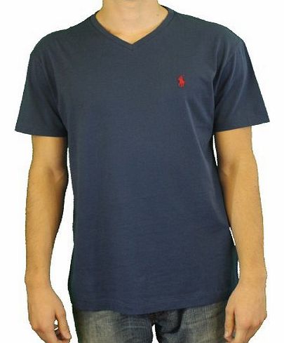 Polo Ralph Lauren Men V-Neck Pony Logo T-Shirt (L, Navy)