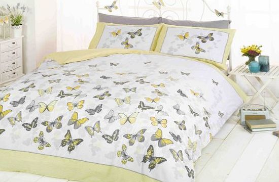 Rapport Butterfly Girls Duvet Cover Quilt Bedding Set Yellow White Single Size - Bedroom Bed Linen