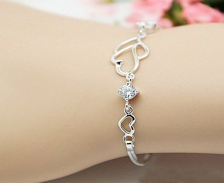 Rarelove Platinum White Gold Plated Sterling Silver 925 Bracelet Women Cz Crystal Heart Shape for her Fashion