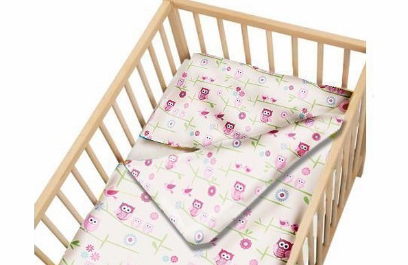 Childrens Cot Size Owls Print Duvet Cover Set. Size: 100cm x 120cm