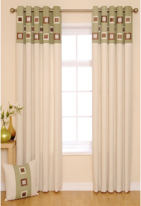 Milan Green Lined Eyelet Curtains