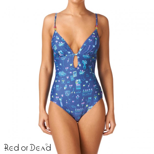 Womens Red or Dead Night Garden Swimsuit - Navy