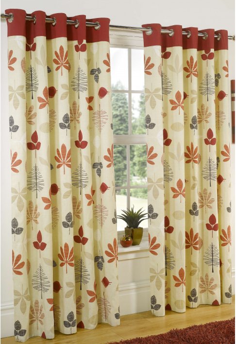 Red Lined Eyelet Curtains