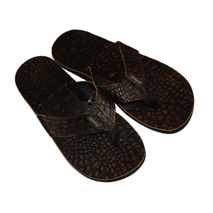 Mens Reef Leather Smoothy Flip Flop. Brown Croc