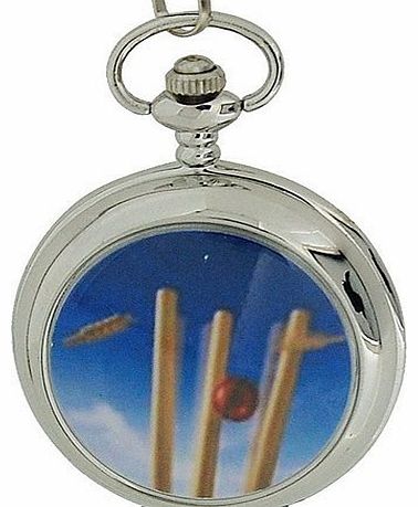 Reflex Cricket Stumps Front Cover Design Gents Silver Tone Pocket Watch 141076SP