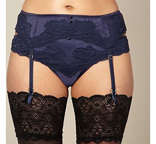 Reger by Janet Reger  Womens Designer Navy Satin Lace Suspenders 16