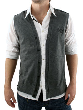 White/Charcoal Shirt with Cardigan Appliqu